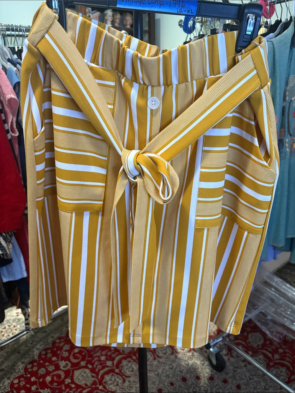 Yellow Striped Women’s Skirt with Tie Belt